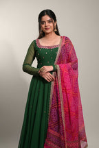 Women'S Solid Georgette Gown Kurta With Dupatta, Long Kurti Ethnic Dress Set For All Occasions