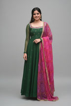 Women'S Solid Georgette Gown Kurta With Dupatta, Long Kurti Ethnic Dress Set For All Occasions