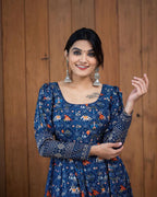 Women’s Stylish Printed Georgette Gown – Trendy Party Wear Dress for Wedding & Festival (Multicolor)