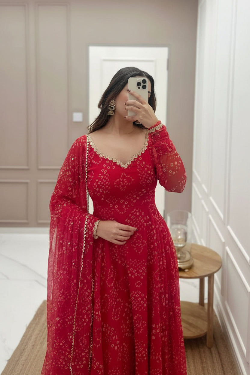 Women’s Red Bandhani Style Gown