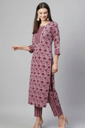 Floral Printed Women Cotton Women Kurta With Pant (2 Psc Set)