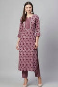 Floral Printed Women Cotton Kurta with Pant Set (2 Pcs Set)