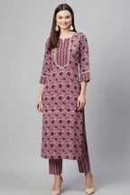 Floral Printed Women Cotton Kurta with Pant Set (2 Pcs Set)