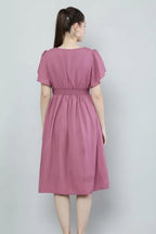 Women’s Pink Solid Viscose Rayon Fit & Flare Dress – Elegant Casual Wear