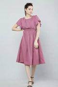 Women’s Pink Solid Viscose Rayon Fit & Flare Dress – Elegant Casual Wear