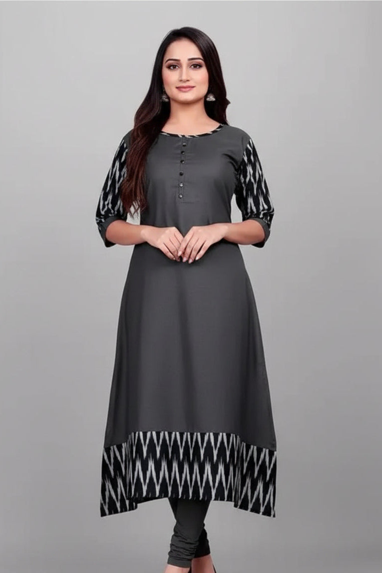 Women's Solid Cotton Gown – Elegant Daily Wear Dress (Grey)