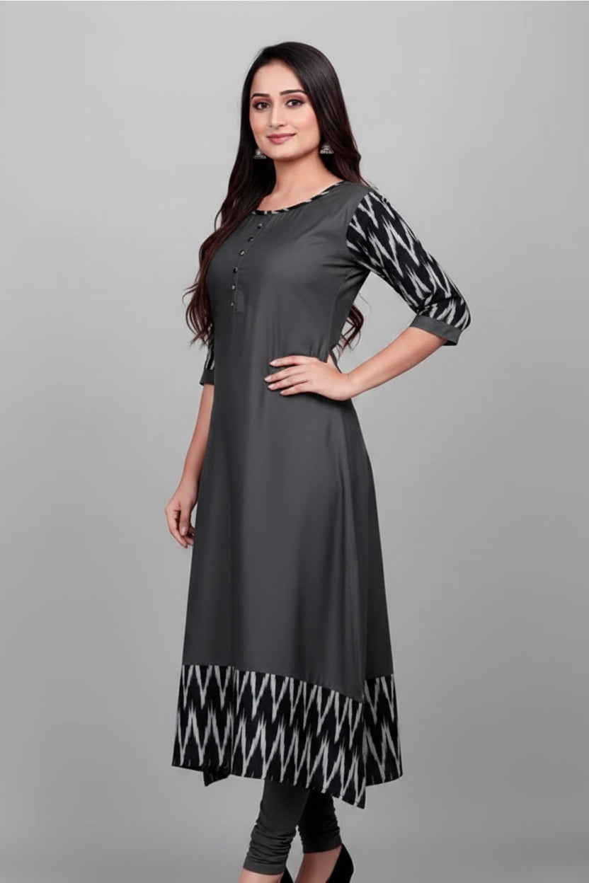 Women's Solid Cotton Gown – Elegant Daily Wear Dress (Grey)