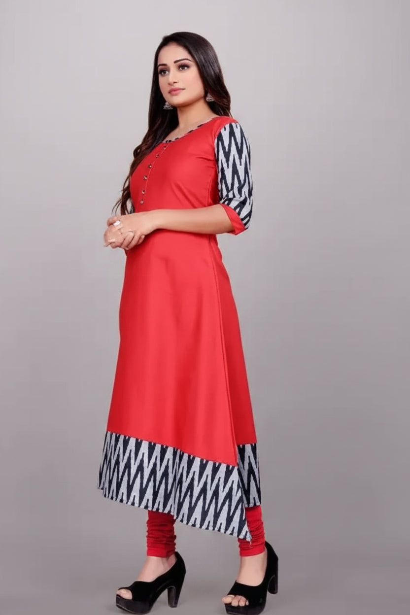 Women Solid Cotton Gown (Red)