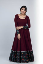 Women's Rayon Solid Pattern Full Sleeve Gown – Elegant Maxi Dress (Maroon)