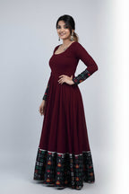 Women's Rayon Solid Pattern Full Sleeve Gown – Elegant Maxi Dress (Maroon)
