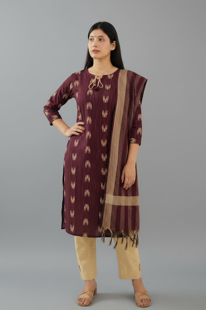 Women's Cotton Kurta Pant Set with Dupatta
