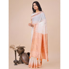 Generic Women's Linen Cotton Printed Saree With Unstitched Blouse 5.5Mtr (White)