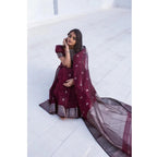 Generic Women's Cotton  Printed Saree With Unstitched Blouse 5.5Mtr (Maroon)