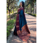 Generic Women's Silk Printed Saree With Unstitched Blouse 5.5Mtr (Blue)