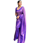 Generic Women's Silk Printed Saree With Unstitched Blouse 5.5Mtr (Blue)
