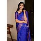Generic Women's Soft Lichi Silk Solid Saree With Unstitched Blouse 5.5Mtr (Blue)