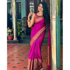 Generic Women's Soft Lichi Silk Solid Saree With Unstitched Blouse 5.5Mtr (Pink)