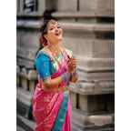 Generic Women's Litchi silk Printed Saree With Unstitched Blouse (Pink)