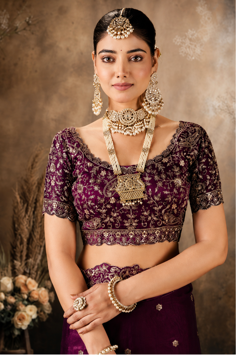 Generic Women's Silk Embroidered Saree With Unstitched Blouse 5.5Mtr