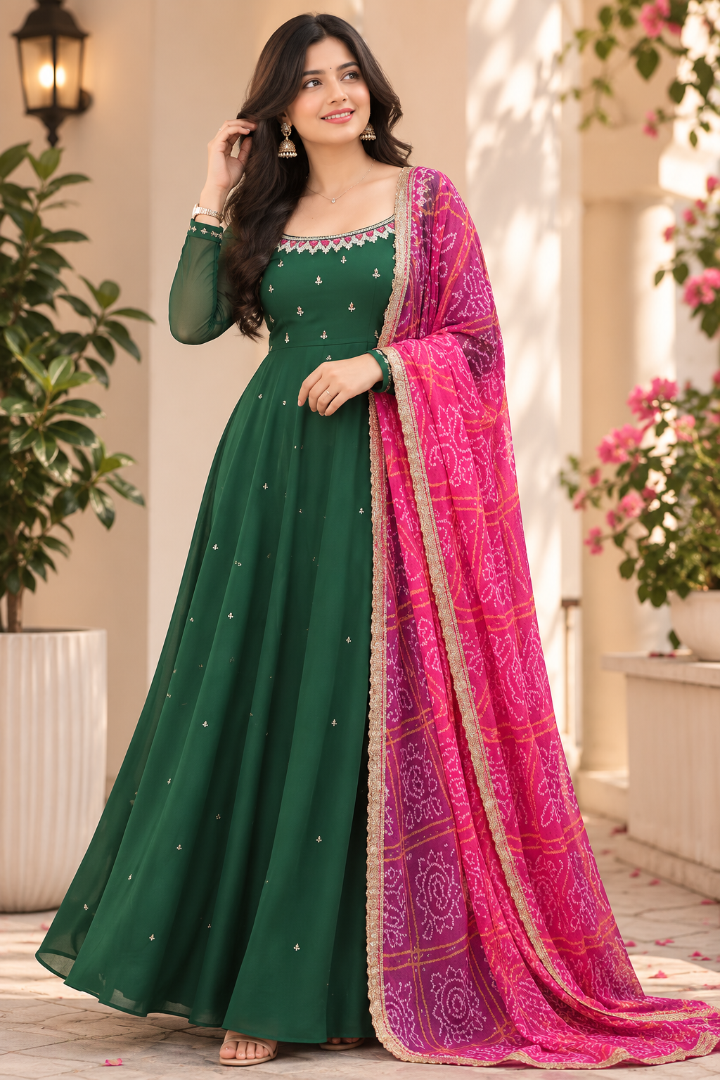 Women’s Solid Georgette Gown Kurta with Dupatta – Elegant Ethnic Dress Set