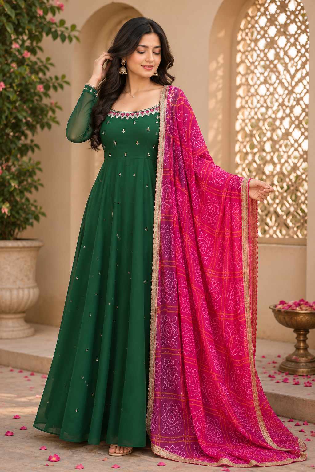 Women’s Solid Georgette Gown Kurta with Dupatta – Elegant Ethnic Dress Set