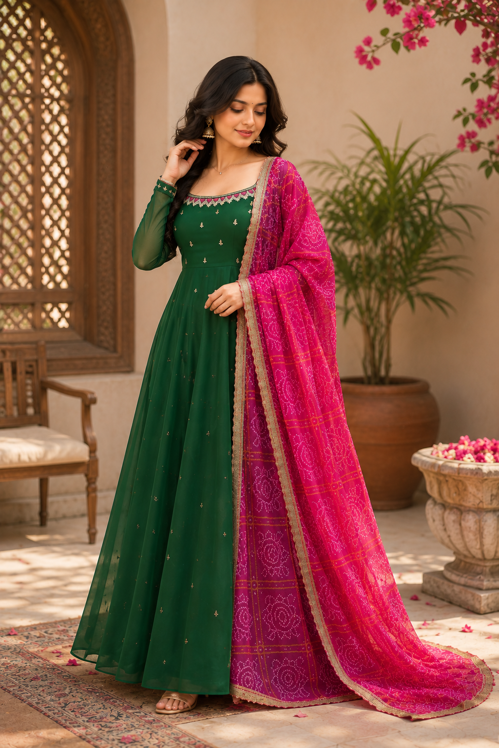 Women’s Solid Georgette Gown Kurta with Dupatta – Elegant Ethnic Dress Set