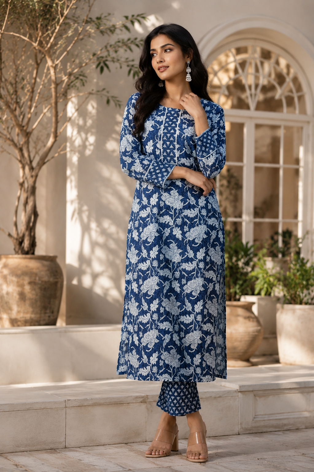 Women’s Floral Round Neck Kurta Set (No Dupatta)