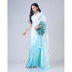 Generic Women's Soft Crepe Silk Printed Ready To Wear Saree With Unstitched Blouse 5.5Mtr (Sky Blue)