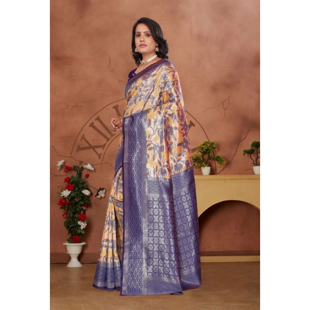 Generic Women's Banarasi Silk Jaquard Woven Saree With Unstitched Blouse 5.5Mtr (Orange)