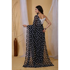 Generic Women's Georgette Printed Saree With Unstitched Blouse 5.5Mtr (Black)