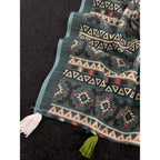Generic Women's Linen Cotton  Printed Saree With Unstitched Blouse 5.5Mtr (Blue)