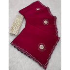 Generic Women's Chiffon Butti Dotted Saree With Unstitched Blouse 5.5Mtr (Pink)