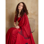 Generic Women's Satin Crepe Printed Saree With Unstitched Blouse 5.5Mtr (Red)