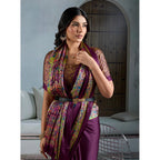 Generic Women's Satin Crepe Printed Saree With Unstitched Blouse 5.5Mtr (Purple)
