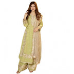 Generic Women's Silk Embroidered 3/4th Sleeve Round Readymade Kurti With Palazzo Pant and Dupatta Set (Pista)