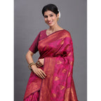 Generic Women's Silk Printed Saree With Unstitched Blouse 5.5Mtr (Magenta)