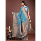 Generic Women's Banarasi Silk Printed Saree With Unstitched Blouse 5.5Mtr (Blue)
