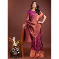 Generic Women's Banarasi Silk Printed Saree With Unstitched Blouse 5.5Mtr (Purple)