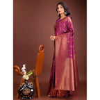 Generic Women's Banarasi Silk Printed Saree With Unstitched Blouse 5.5Mtr (Purple)