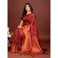 Generic Women's Banarasi Silk Printed Saree With Unstitched Blouse 5.5Mtr (Maroon)