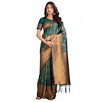 Generic Women's Banarasi Silk Printed Saree With Unstitched Blouse 5.5Mtr (Green)