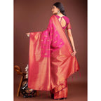 Generic Women's Banarasi Silk Printed Saree With Unstitched Blouse 5.5Mtr (Magenta)