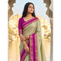 Generic Women's Silk Blend Printed Saree With Unstitched Blouse 5.5Mtr (Light Green-Pink)
