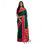 Generic Women's Silk Blend Printed Saree With Unstitched Blouse 5.5Mtr (Dark Green-Pink)