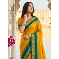 Generic Women's Silk Blend Printed Saree With Unstitched Blouse 5.5Mtr (Yellow-Green)