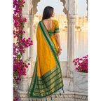 Generic Women's Silk Blend Printed Saree With Unstitched Blouse 5.5Mtr (Yellow-Green)