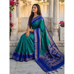 Generic Women's Silk Blend Printed Saree With Unstitched Blouse 5.5Mtr (Teal-Blue)