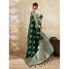 Generic Women's Silk Blend Printed Saree With Unstitched Blouse 5.5Mtr (Dark Green)