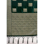 Generic Women's Silk Blend Printed Saree With Unstitched Blouse 5.5Mtr (Dark Green)