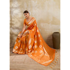 Generic Women's Silk Blend Printed Saree With Unstitched Blouse 5.5Mtr (Orange)